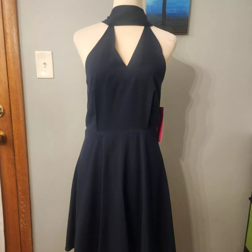Betsey Johnson Dress Size 6 Navy Blue Keyhole Attached Neck Scarf Sleeveless NWT